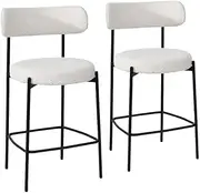 Selena Bar Stool (Set of 2) – Light Beige Boucle Fabric with Black Metal Legs