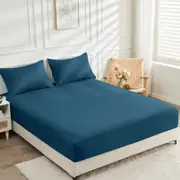 2000TC Cooling Bamboo Fitted Sheet Pillowcases Set LINENOVA(King,Biscay blue)