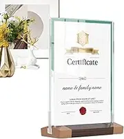 Double Sided Photo Frame | Wooden Standing Frame for Picture | Acrylic with Wooden Base, Clear Photo Frame for Certificates, Photos, Leaflets