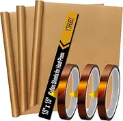 3 Pack Teflon Sheets for Heat Press 15x15" and 3 Rolls Heat Transfer Tape 10mm - YTFGGY Non Stick Transfer Sheet Heat Press Tape Set for Sublimation PTFE Teflon Sheet Heat Resistant