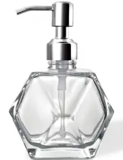 Modern Geometric Shape Clear Glass Soap Dispenser, Lotion Dispenser Bottle wi...