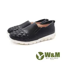 在飛比找PChome24h購物優惠-W&M(女)真皮編織風格休閒鞋 女鞋-黑色