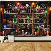 Uspring Bookshelf Tapestry Goth Tapestries Witchy Cat Tapestry Wall Hanging Magical Book Tapestry Large Trippy Tapestry for Bedroom Livingroom Study Room（70.9 x 92.5 inches）, Brown