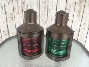 Nautical Light Metal Port & Starboard Lanterns ~ Set of 2 ~ Ship Oil Lamps ~