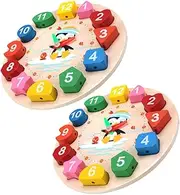 ADOCARN 2pcs Penguin Clock Educational Interactive Montessori Number Puzzle Shape Sorting Blocks for Early Learning Engaging Sequencing