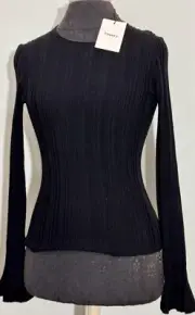 NWT Theory Evian Stretch Linear Knit Top P XS Black Shirt Ribbed MSRP $325