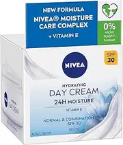 NIVEA Hydrating Day Cream SPF 30 50ml | With Vitamin E, Lotus & Magnolia Extract | 24-hour Hydration | UVA/UVB Protection | Women's Moisturiser with SPF | For Normal to Combination Skin