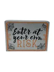 Enter at Your Own Risk Halloween Metal Sign Wall Hanging Spider Web Home Decor