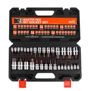 32 Piece Master Hex Bit Socket Set S2 Steel Allen Key 1/4" 3/8" 1/2" Drive SAE & Metric
