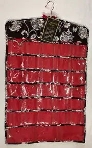 RAYMOND WAITES HANGING JEWELRY ORGANIZER BLACK RED FLORAL NWT