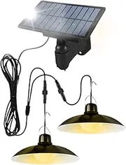 Solar Pendant Light | Chicken Coop Light with 2 Heads | Waterproof Solar Pendant Lamp for Gazebo Garage Patio Balcony Greenhouse Porch Garden