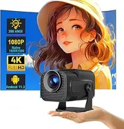 Mini Projector with WiFi Bluetooth 4k1920 * 1080P Full HD Support Android 11 Smart Projectors 180 Degree Rotatable 10000 Lumens Projector (HY320-Black 1080P)
