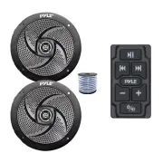 Pyle Marine Bluetooth Controller, 2x 8'' 320W Boat Speakers (Black) w/Wire