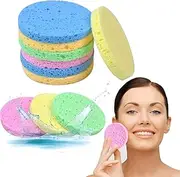 Pack of 10 Face Wash Sponges, Natural Cellulose Facial Cleansing Sponges for Face, Spa Massage Makeup Remover (5 Colours) (Round)