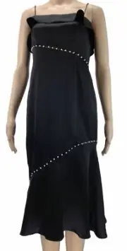 New $390 Aidan Mattox Women'S Black Pearl Embellished Flared Sheath Dress Size 0
