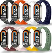BANGTING Pack of 8 Wristbands Compatible with Xiaomi Smart Band 9 and Xiaomi Smart Band 8, Replacement Strap for Xiaomi Mi Band 8, Mi Band 9 Wristbands, Replacement Bands Made of TPU, Length