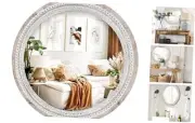 24 Inch Round Decorative Wall Mirror Farmhouse Circle Mirror with White Wash