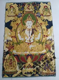 在飛比找樂天市場購物網優惠-唐卡刺繡 西藏唐卡 藏傳絲綢刺繡 織錦 尼泊爾 四臂觀音像