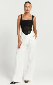 Augustus Pants - High Waisted Wide Leg Tailored Pants in White