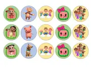 Cocomelon cake topper, 15 edible cupcake toppers, 2" or 5cm