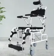 Adjustable Wheelchair Commode Shower Chair Bedside Commode Toilet Chair Elderly