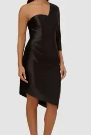 Aidan By Adrianna Papell Women's Black One-Shoulder Sheath Dress Size 10
