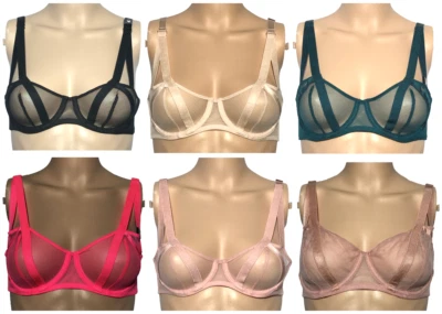VICTORIA'S SECRET LUXE LINGERIE VERY SEXY UNLINED BALCONET BRA SHEER PINK BLACK