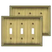 2 Pack Triple Toggle Light Switch Covers Plate, Antique Brass 3 Toggle 2 Pack