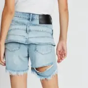 ONE TEASPOON | Double Legends High Waist Mom Fit Shorts in Montana Blue