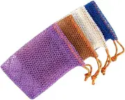 FOMIYES 4pc Set of Travel Soap Pouches Mesh Soap Socks with Drawstring Quick Dry and Exfoliating for Shower Use