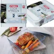 2 x STRONG Pyrex Rectangular Storage Glass Dish Containers with Lid 1.5L & 2.6L