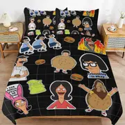 a1521 Bob\'s Burgers Duvet Cover Set, 3 Piece Bedding Set 86x70" Double Sided Printing Decorative Comforter Cover Set (1 Duvet Cover + 2 Pillow Shams)