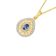 9ct Gold Created Sapphire & .10ct Diamond Enhancer Pendant in Blue