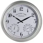 NEW Whitehaven Waterproof Outdoor Temp Hygro Wall Clock, Silver Grey, 38cm