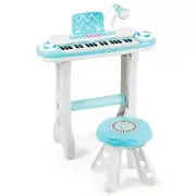 37-Key Toy Piano Keyboard W/Stool Microphone Electronic Organ for Kids