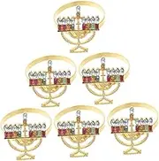 CONGARTENO 6pcs Gold Metal Chanukah Menorah Napkin Elegant Rhinestone Holders for Jewish Holiday Table Decor for Hanukkah Party Accessories