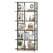 Giantex 6-Tier Bookshelf Modern Geometric Bookcase w/Heavy-duty Metal Frame Display Rack Rustic Brown