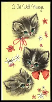 Get Well Greeting Card Kittens Bows Faux Diamond Unused No Envelope e1-1