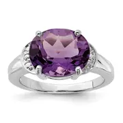 Sterling Silver 14K White Gold Plated Oval Amethyst Gemstone Birthstone Ring Fine Jewelry Gift for Her