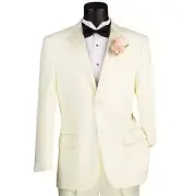 LUCCI Men's Ivory Tuxedo Suit w/ Sateen Lapel & Trim Classic Fit - NEW