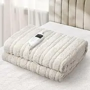 Bedra Bedding Electric Throw Rug with Sherpa and Flannel Fabric 9-Hour Timer Snuggle Blanket Overheat Protection Adjustable 9 Heat Washable Single Controler Beige