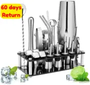 Cocktail Shaker Set Boston Stainless Steel Bartender Kit Acrylic Stand Bar Tools