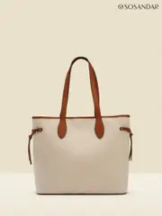 Sosandar Brown Tote Bag With Contrast Tan Trim (W45535) | $104