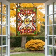 Tiffany Style Stained Glass Window Panel Suncatcher with Floral Design 18x25in