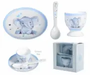 Baby Elephant Egg Cup& Dish& Spoon Set Baby Shower / Newborn Baby Boy Gift