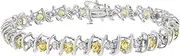 [Original Classics] 925 Sterling Silver 1/6 Cttw Miracle-Set Diamond & Created Birthstone Caged Wave 7" Tennis Bracelet (H-I Color, I1-I2 Clarity) - Choice of Gem Colors