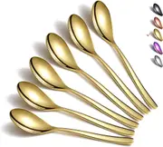Gold Teaspoons, 6 Piece Spoons Silverware, Stainless Steel Small Spoons, Tea Spoons for Home, Kitchen or Restaurant (6.6 Inches)