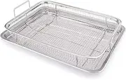 Air Fryer Basket Tray for Oven, Large Crisper Tray and Basket Stainless Steel, Air Fryer Rack Roasting Basket for Chicken Fries Bacon (Silver)