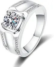 [TUSRORSU] Moissanite Rings for Men 1 CT Round Cut D Color VVS1 S925 Sterling Silver Rings Moissanite Engagement Rings for Men with Certificate