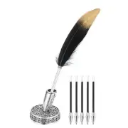 Black Gold Feather Ballpoint Pens, Writing Pens with 5pcs Refill, Silver